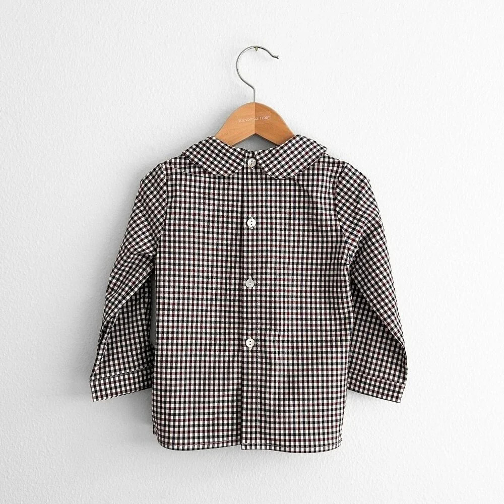 NWT Handsome Boys Long Sleeve Dress Shirt & Pants Fall Gingham Burgundy/Navy 5T - Picture 3 of 5
